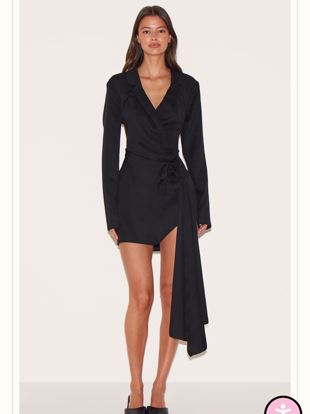 PrettyLittleThing Black Long-Sleeve Wrap Mini Dress with Side Drape